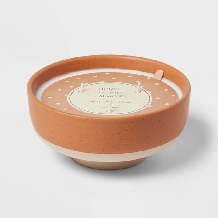 13oz Footed Textured Ceramic Dish with Dustcover Honey Oatmilk & Almond Orange - Threshold™ | Target