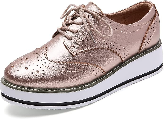 DADAWEN Women's Platform Lace-Up Wingtips Square Toe Oxfords Shoe | Amazon (US)