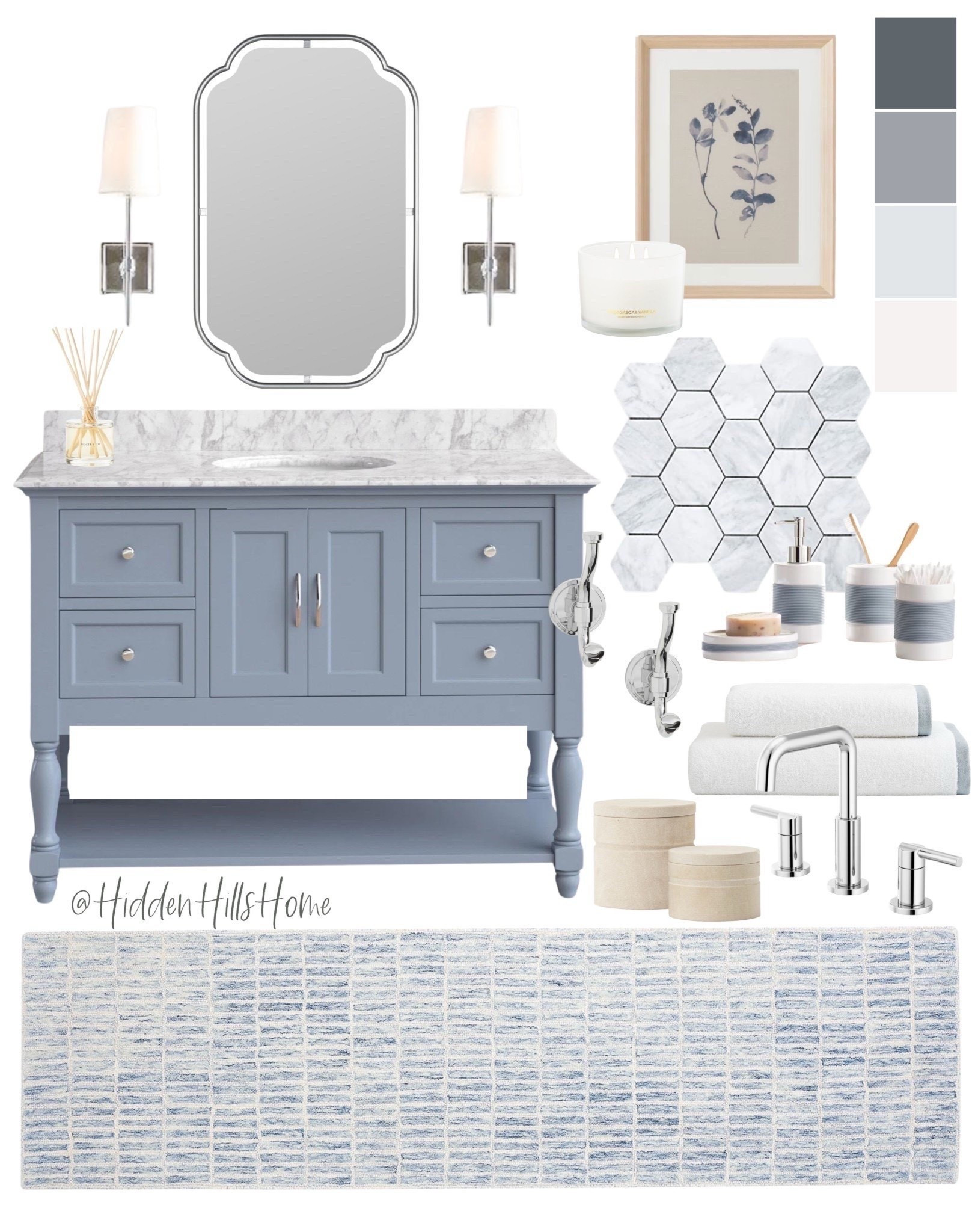 Bathroom Decor, Blue bathroom Inspo, Bathroom vanity, bath towels, bath mat, baby blue bathroom decor, bathroom mood board #bathroom #homedecor

#LTKHome #LTKSaleAlert #LTKSeasonal