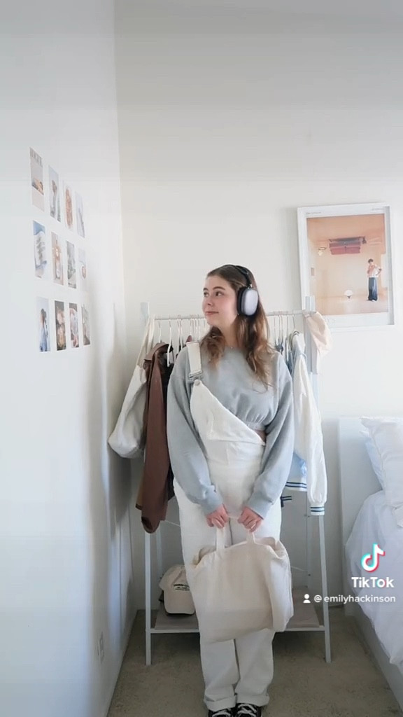 the perfect coffee shop fit ☕️ ft cropped sweatshirt, white overalls, brown converse, neutral tote, staple accessories & headphones! 

#LTKstyletip #LTKSeasonal