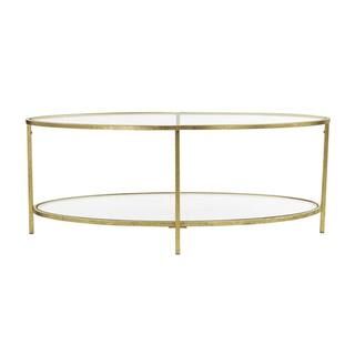 Home Decorators Collection Bella 46 in. Gold Leaf/Clear Large Oval Glass Coffee Table with Shelf-... | The Home Depot