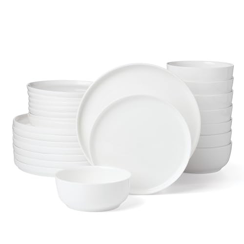 Lenox Dinnerware Sets, Modern White 24-Piece Dinnerware Set, Service For 8, Porcelain Material, Dishwasher Safe, Microwave Safe, Bowls, Plates And Bowls, Dinner Dishes, Plates Set (White, 24 Piece) | Amazon (US)