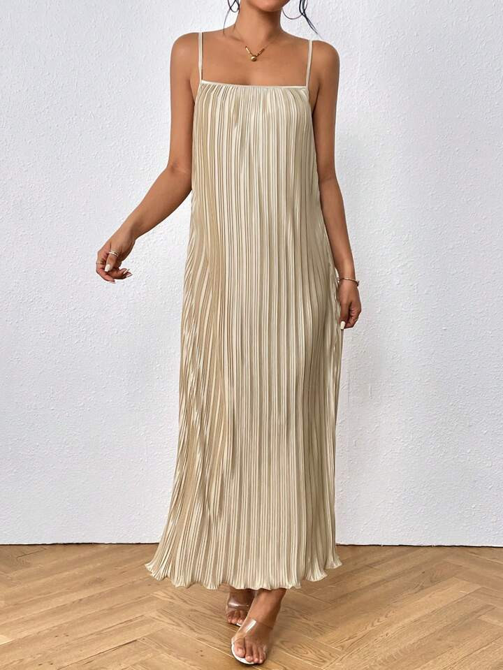 SHEIN Essnce Solid Plisse Cami Dress | SHEIN