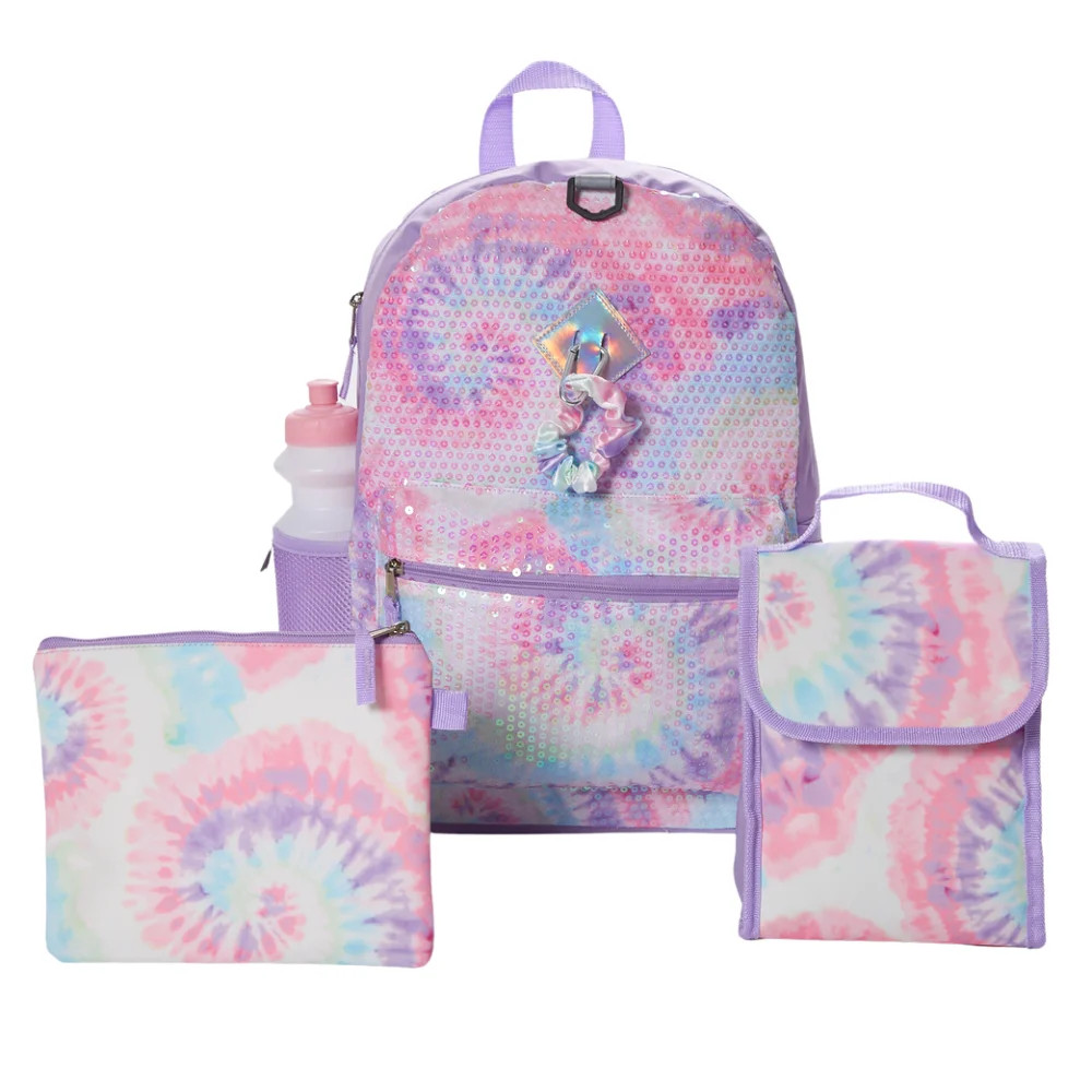 CLUB LIBBY LU Sequin Tie Dye Girls Backpack with Lunch Box and Water Bottle 6 Piece Set 16 inch P... | Walmart (US)