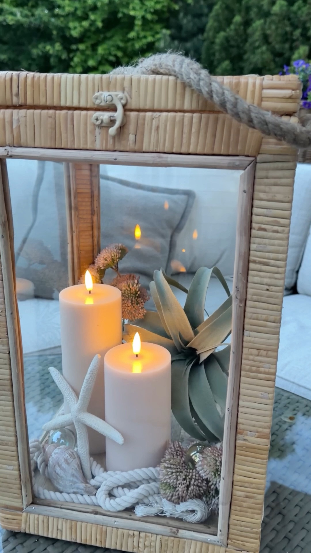 Summer lantern styling ✨ Layering flameless candles, succulents & beachy textures is an easy way to create a cozy coastal patio that feels warm, elevated, and resort-inspired.

#LTKHome #LTKSeasonal #LTKWedding
