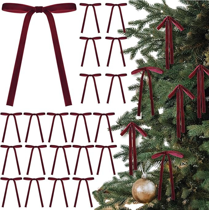 24 Pcs Velvet Bows Christmas Tree Ornaments Vintage Velvet Ribbon Bows for Tree Garland Wreath In... | Amazon (US)