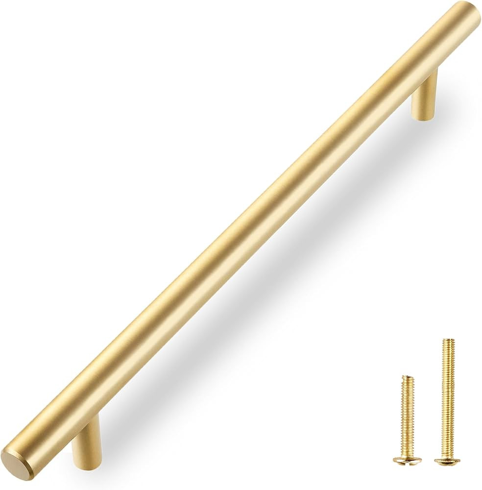 QOGRISUN 2-Pack Solid Brass Cabinet Pulls, Gold Euro Style T Bar Handles, 10-Inch Hole Center for... | Amazon (US)