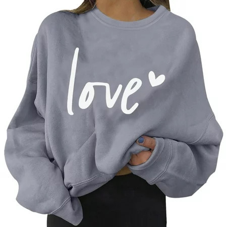 Sweatshirts Sweat Shirt Women s Sweatshirts Sweatshirt long-sleeved with prints Grey Hooded Sweatshirt XXL | Walmart (US)
