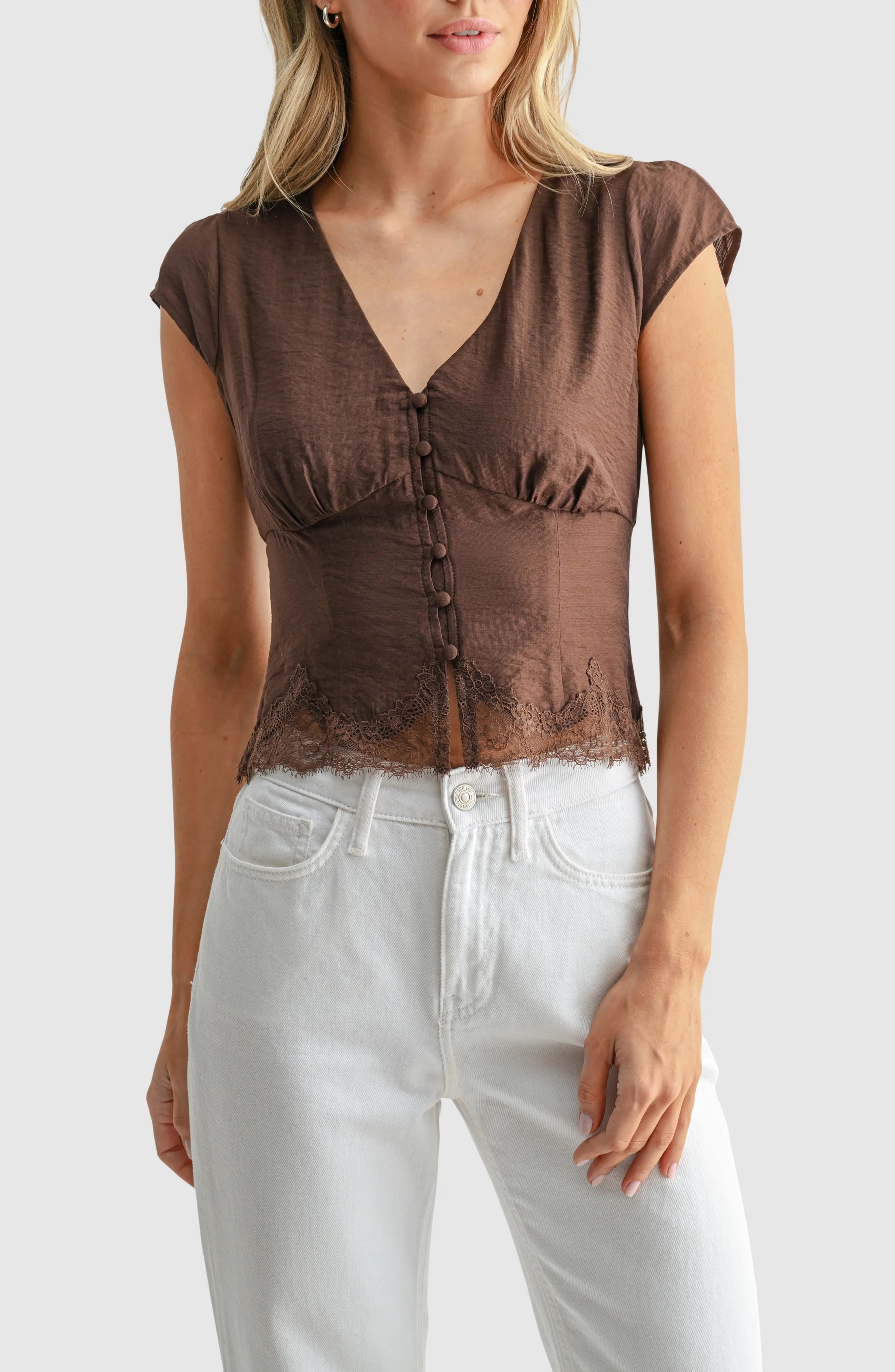 All in Favor Lace Hem Cap Sleeve Top (Women) | Nordstrom | Nordstrom