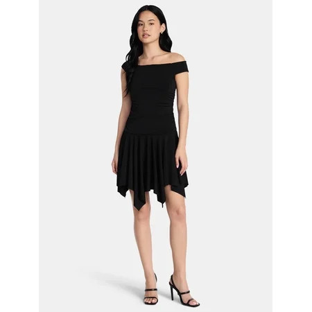Madden NYC Women’s Off-the-Shoulder Mini Dress with Sharkbite Hem, Sizes XXS-XXL | Walmart (US)