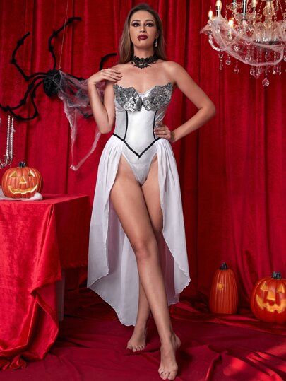 Sequin Wing Decor Halloween Genie Costume Bodysuit | SHEIN