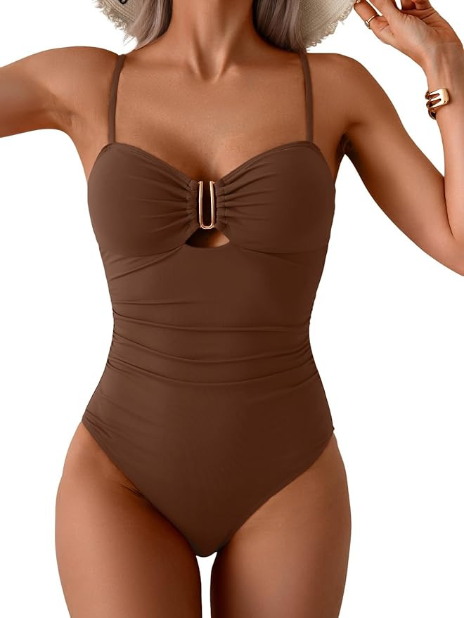 Eomenie One Piece Swimsuit for Women Tummy Control Ruched Bathing Suit Cutout U Wire Swim Suits | Amazon (US)