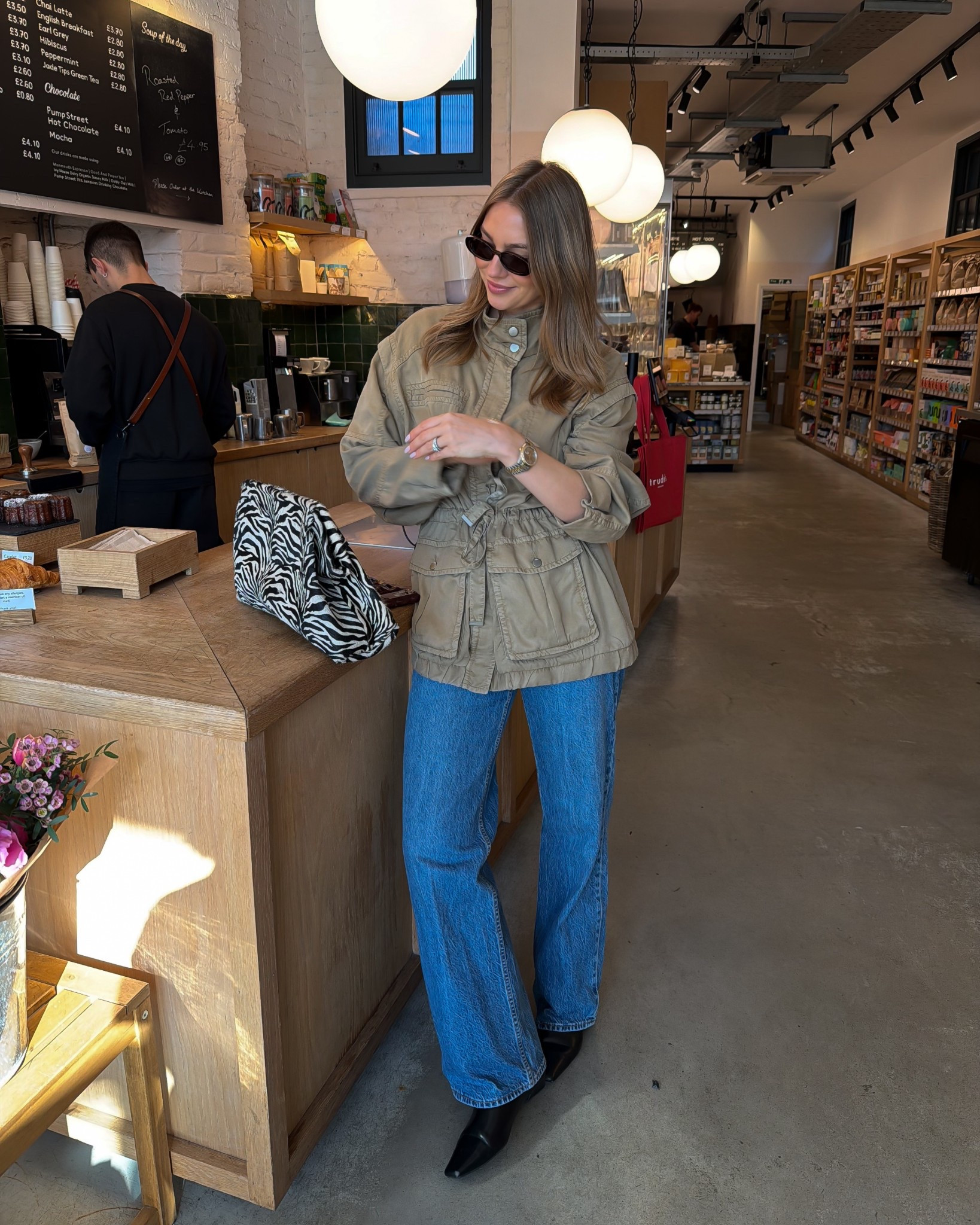 Spring outfits are springing 
Zara jacket 
Abercrombie jeans
River island sadly sold out bag! 