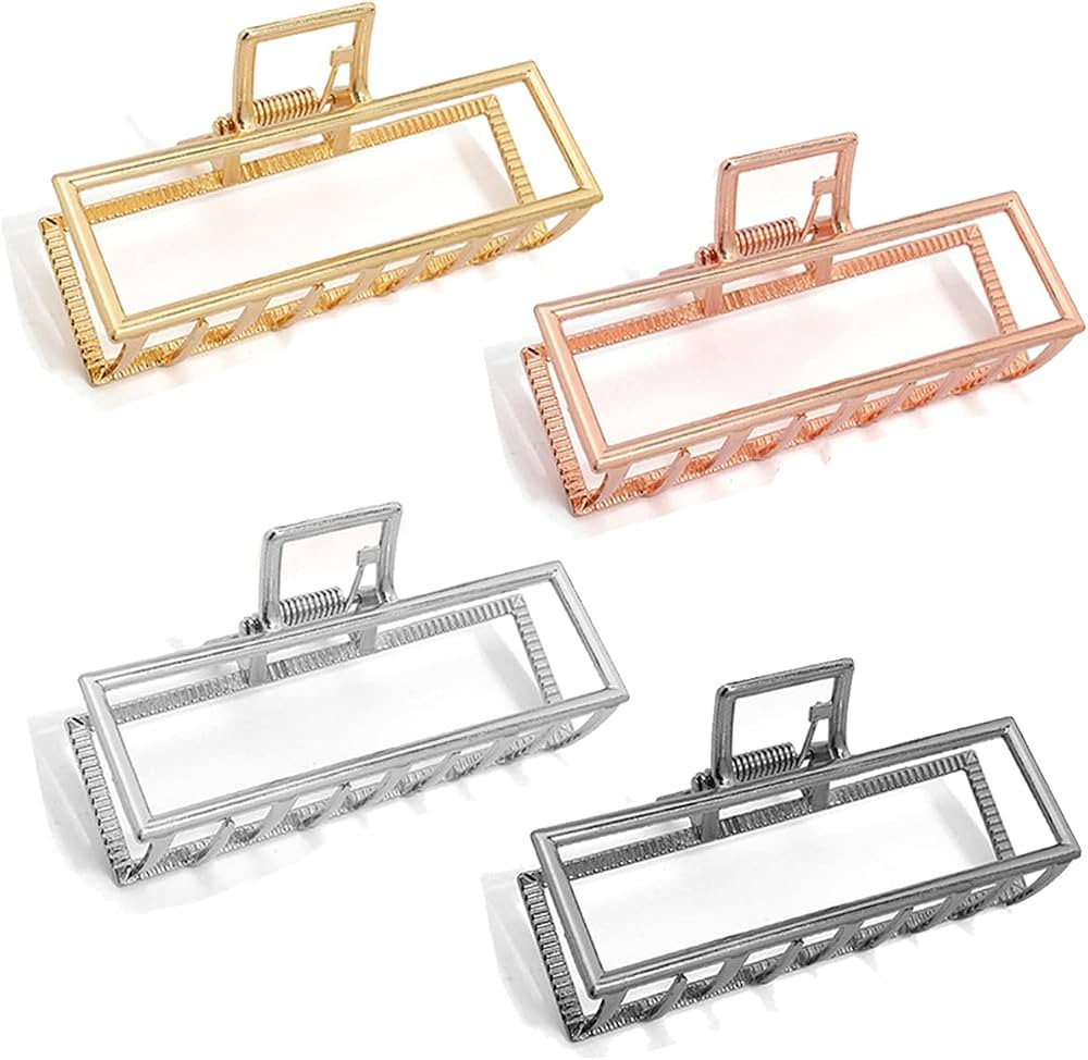 Metal Hair Clips for Women, 4pcs Square Claw Clips for Thick Hair, Large Hair Clips 3.5 Inches - ... | Amazon (US)
