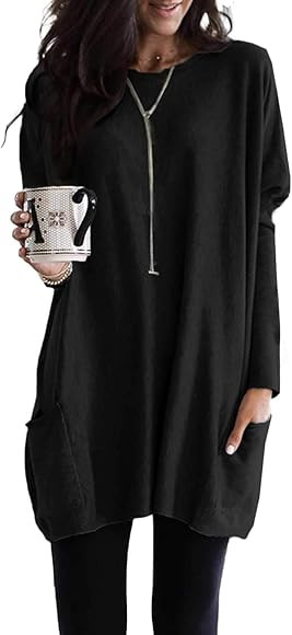 Dokotoo Womens Casual Long Sleeve Shirts Lightweight Sweatshirts Fashion Tunic Tops with Pockets | Amazon (US)