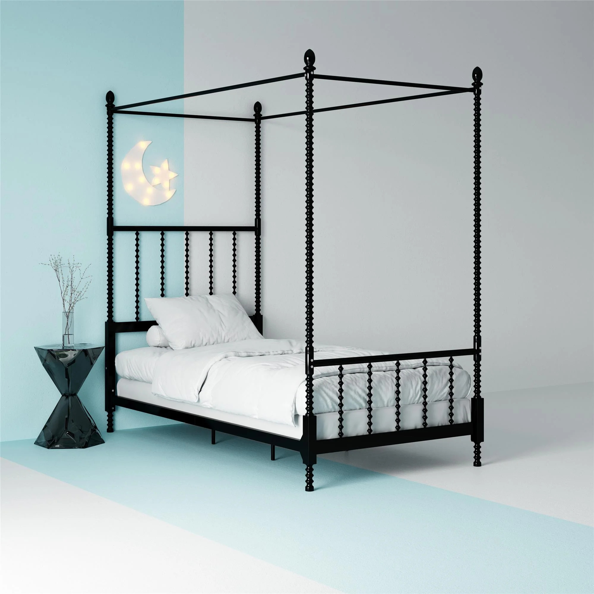 Camilla & James Jenny Lind Kids Twin Canopy Poster Bed Frame, Black | Walmart (US)