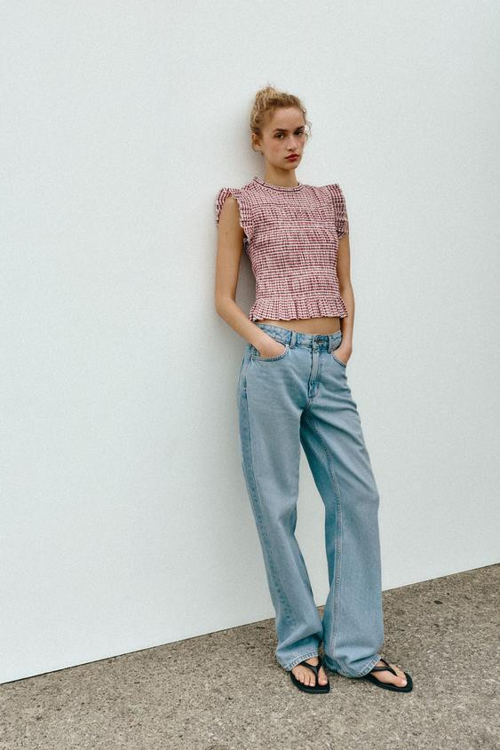 GINGHAM SMOCKED TOP | Zara UK