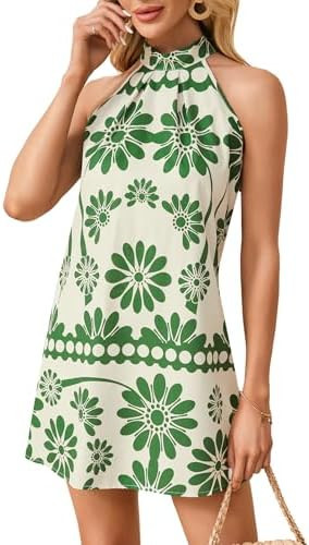 Floerns Women's Sleeveless Floral Print Sundress Halter Neck A Line Short Dress | Amazon (US)