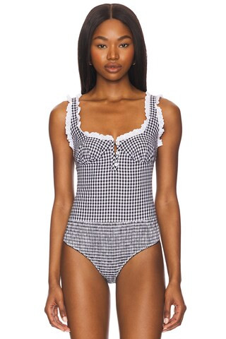 Free People x Intimately FP Cassie Bodysuit in Black White Combo from Revolve.com | Revolve Clothing (Global)