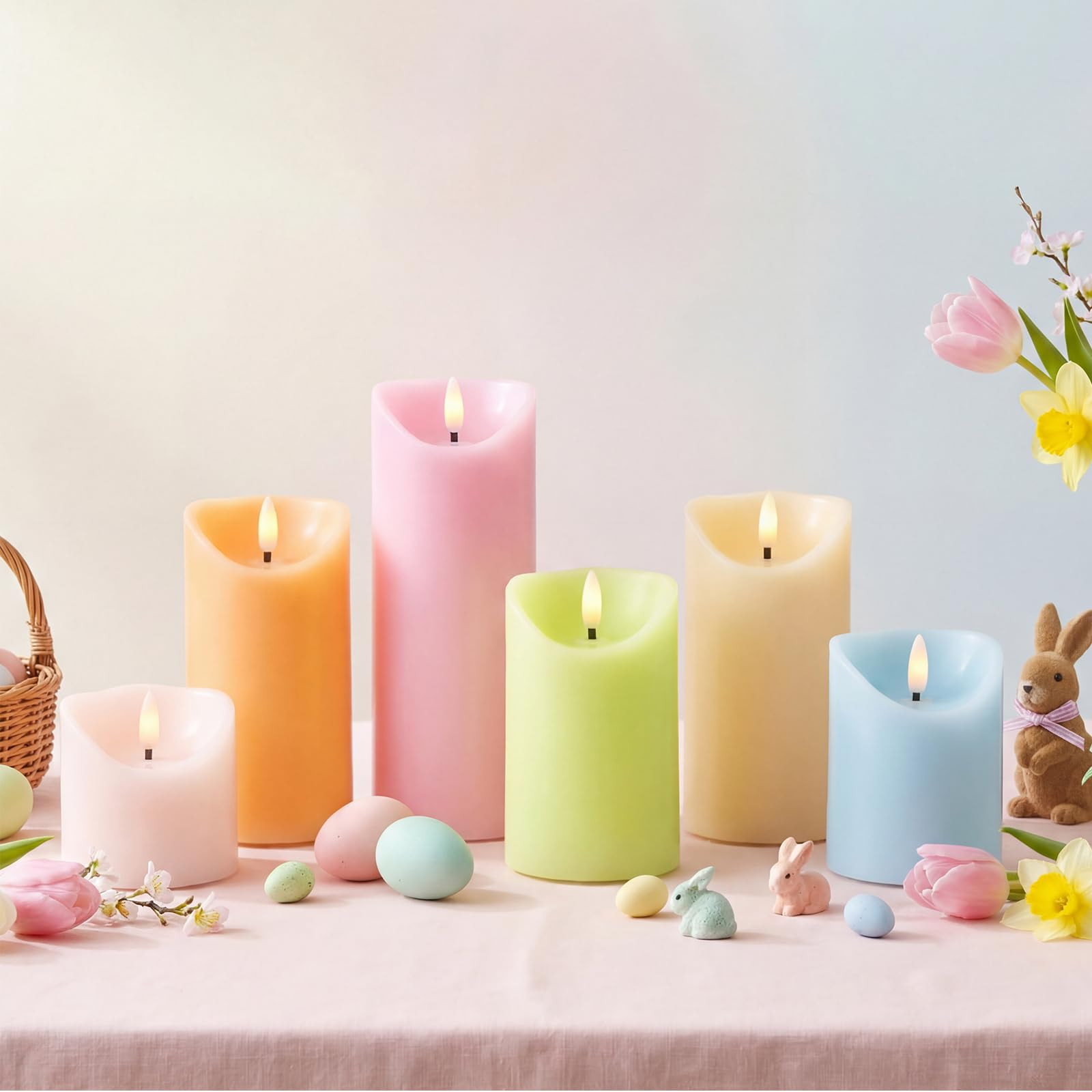 Baquler 6 Pcs Easter Pastel Flameless Pillar Candles with Remote and Timer Spring Easter LED Real... | Amazon (US)