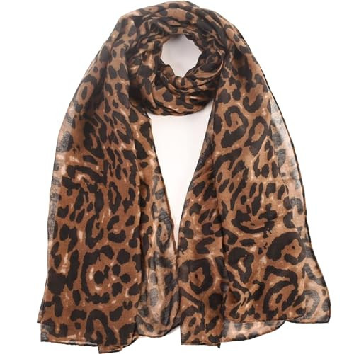 GKJU Leopard Print Scarf for Women Lightweight Soft Scarves Pashmina Headwraps Cheetah Hijab Shawls Wraps (M019 leopard coffee) | Amazon (US)