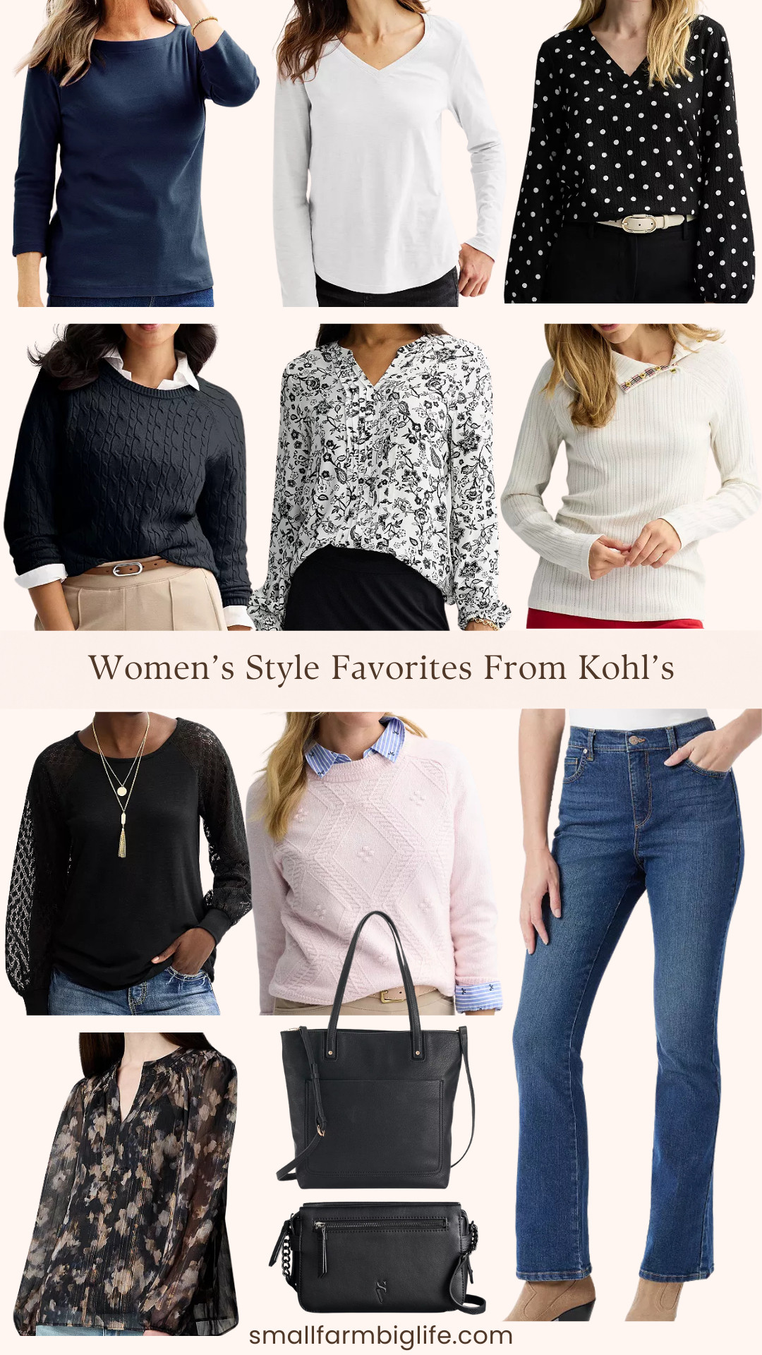 Sharing some of the most loved women’s finds from Kohl’s 🤍✨
everyday tops to a versatile convertible tote that goes with everything, these are the pieces shoppers keep coming back for. Classic, wearable, and easy to mix and match! They are perfect staples to refresh your wardrobe this season 🛍️✨ 

 #LTKgrwm #LTKootd #LTKOver40