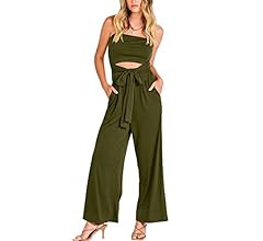 ANRABESS Women's Summer Casual Sleeveless Off Shoulder Strapless Cutout Tie Waist Wide Leg Jumpsu... | Amazon (US)