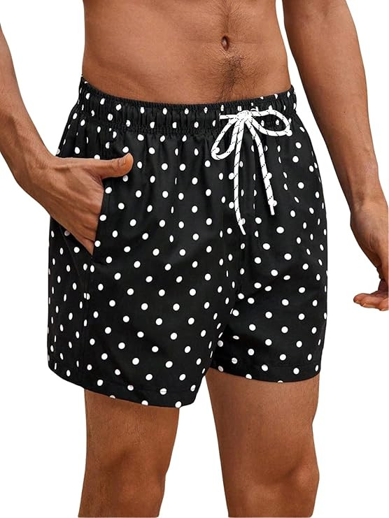 Verdusa Men's Polka Dots Swim Trunks Drawstring Waist Beach Shorts with Pockets | Amazon (US)