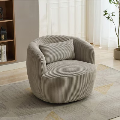 CAVINAS Corduroy Swivel Accent Chair with Pillow,Modern Upholstered Circular Swivel Living Room Chairs,Reading Chairs for Living Room,Light Gray | Target