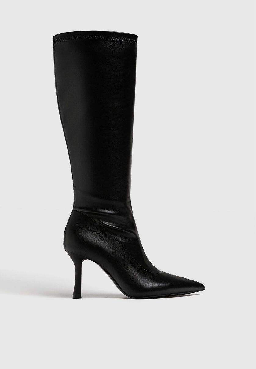 Black stretch XL high-heel boots - Women's All | Stradivarius United Kingdom | Stradivarius (UK)