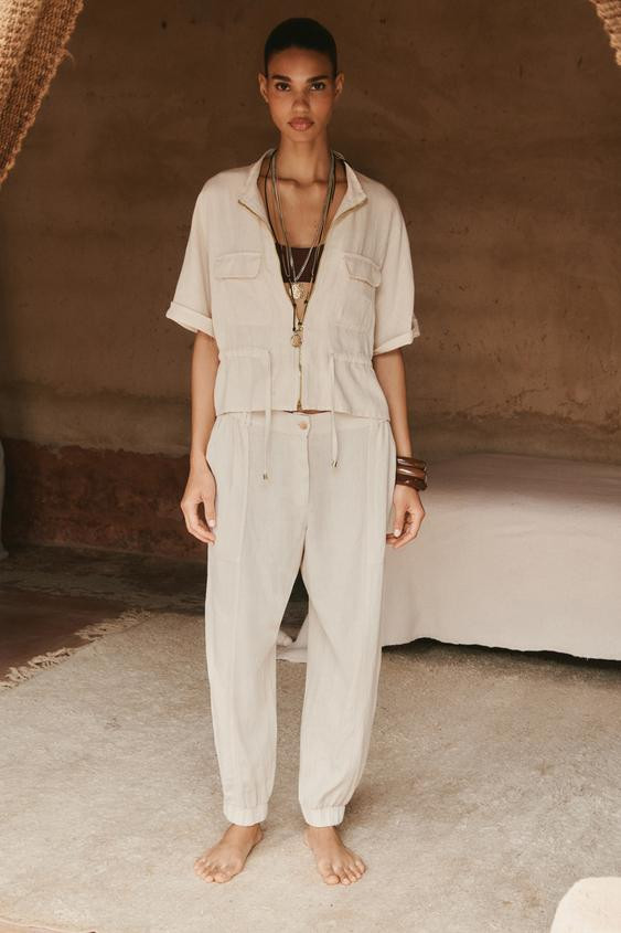 LINEN BLEND JOGGER TROUSERS | Zara UK