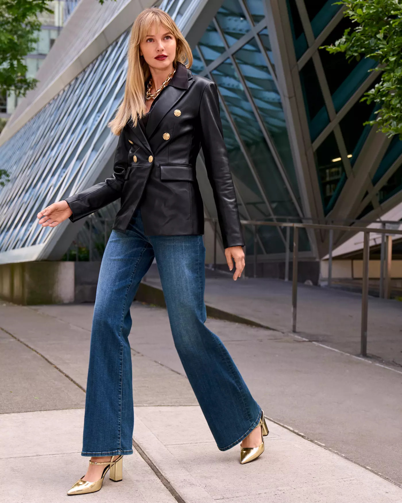 Genuine Leather Double Breasted Blazer - Black | Boston Proper | Boston Proper