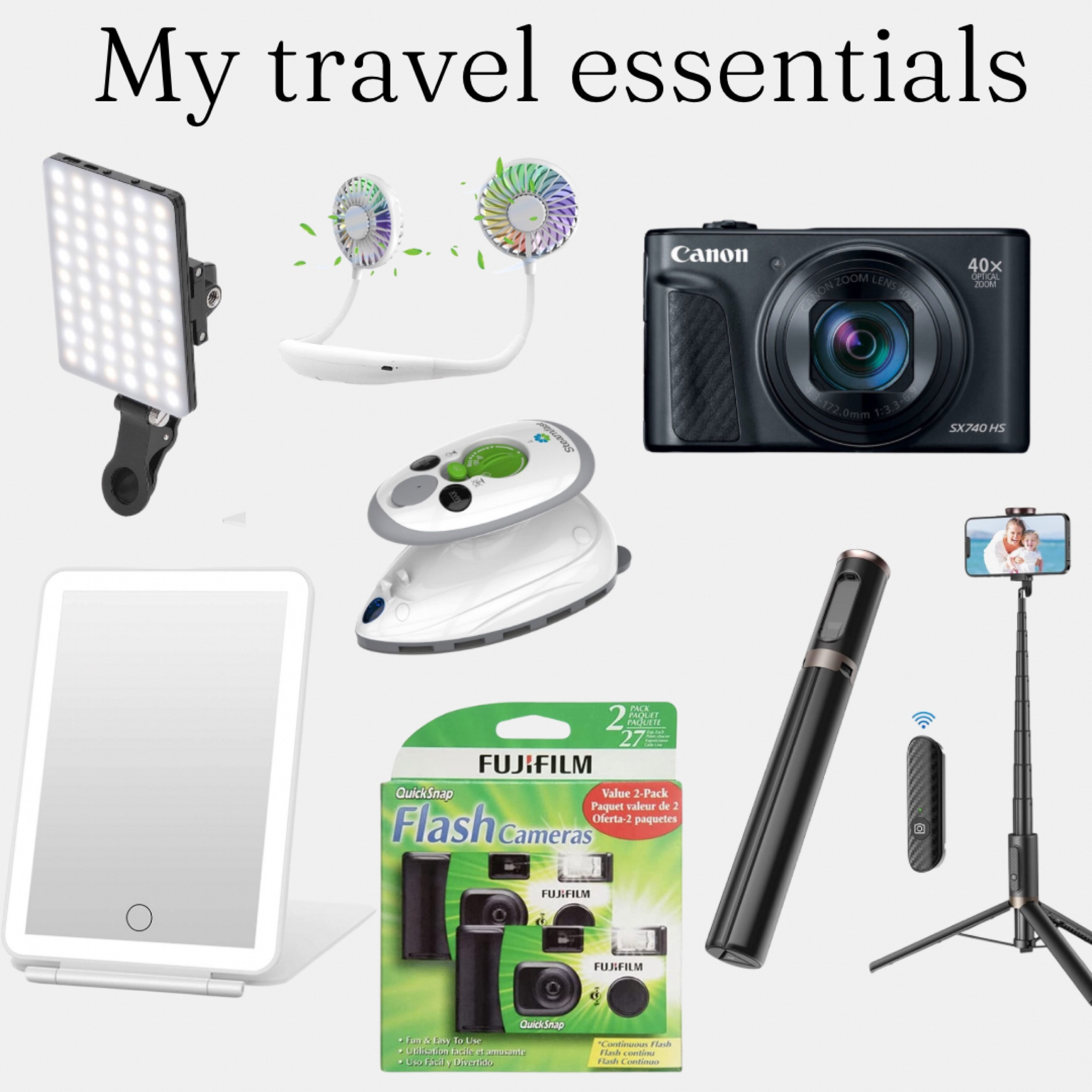 Travel essentials, Amazon travel, led mirror, camera, tripod, content creation, phone led light, mini iron steamer, travel technology, Amazon finds, Amazon deals

#LTKtravel #LTKunder50 #LTKsalealert