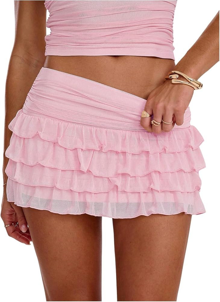 Women's Polka Dots Ruffle Tiered Layered Skirts Low Rise Ruched Y2K A Line Mini Skirt | Amazon (US)