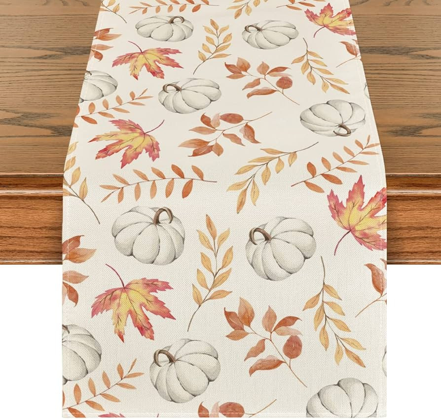 Artoid Mode Orange Pumpkins Fall Maple Leaves Fall Table Runner, Seasonal Autumn Kitchen Dining T... | Amazon (US)