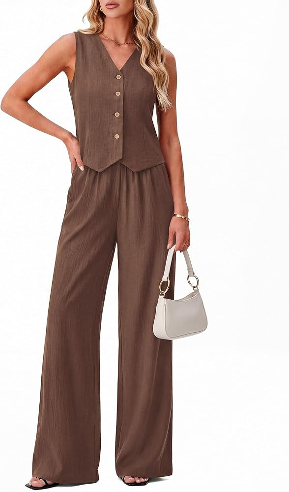 KIRUNDO Business Casual Outfits for Women Vest Tops Pant Suits Dressy 2 Piece Sets Summer Crop Bl... | Amazon (US)