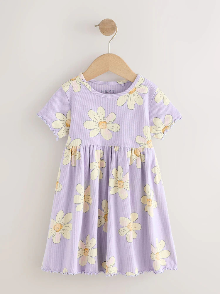 Lilac Daisy Short Sleeve Ribbed Dress (3mths-7yrs) | Next US
