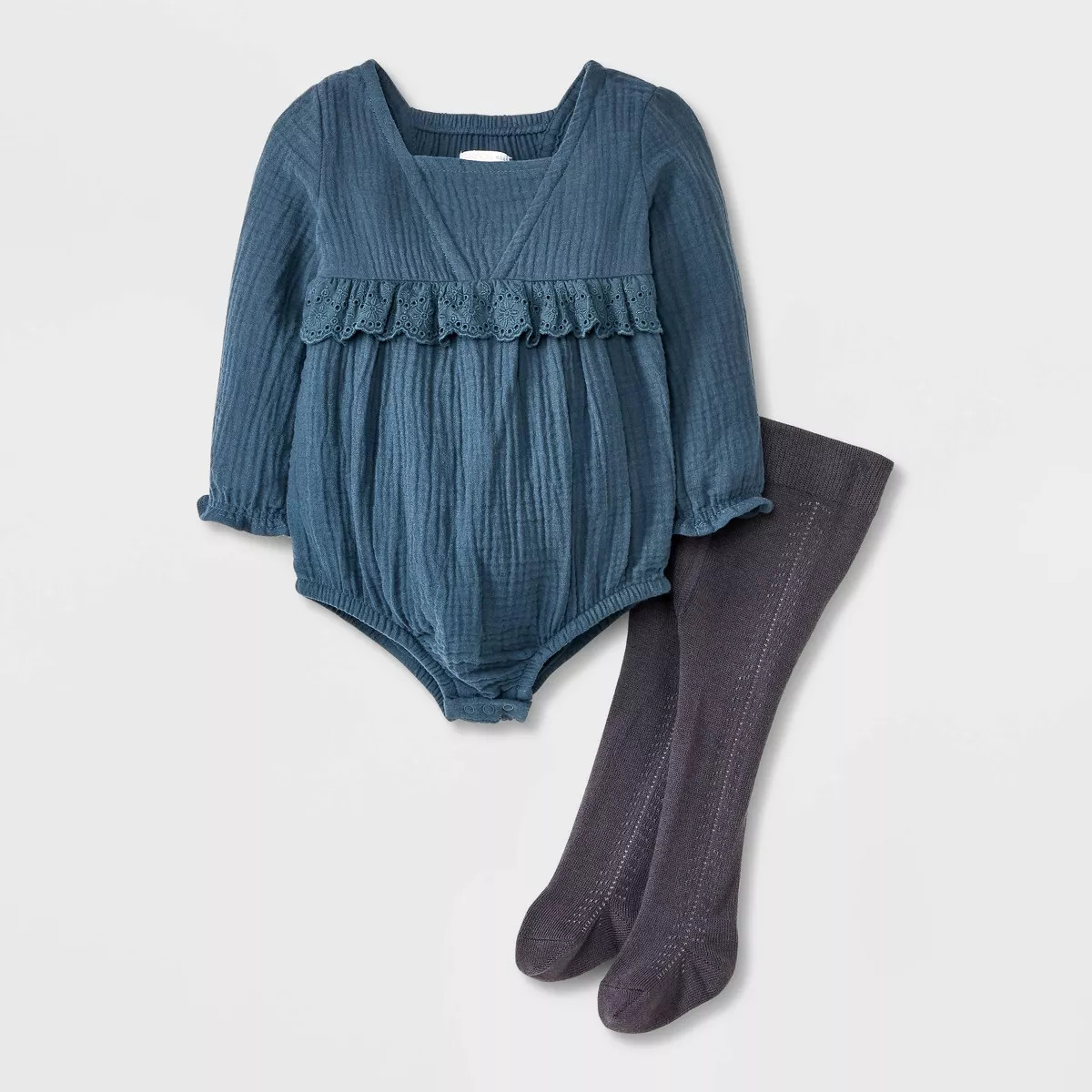 Grayson Mini Baby Girls' Bubble Romper with Tights - Navy Blue/Gray | Target