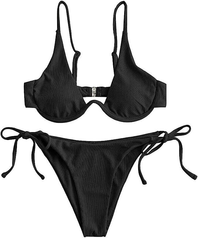 ZAFUL Women's Leopard Print Underwire High Cut Triangle Bikini Set Swimsuit | Amazon (US)