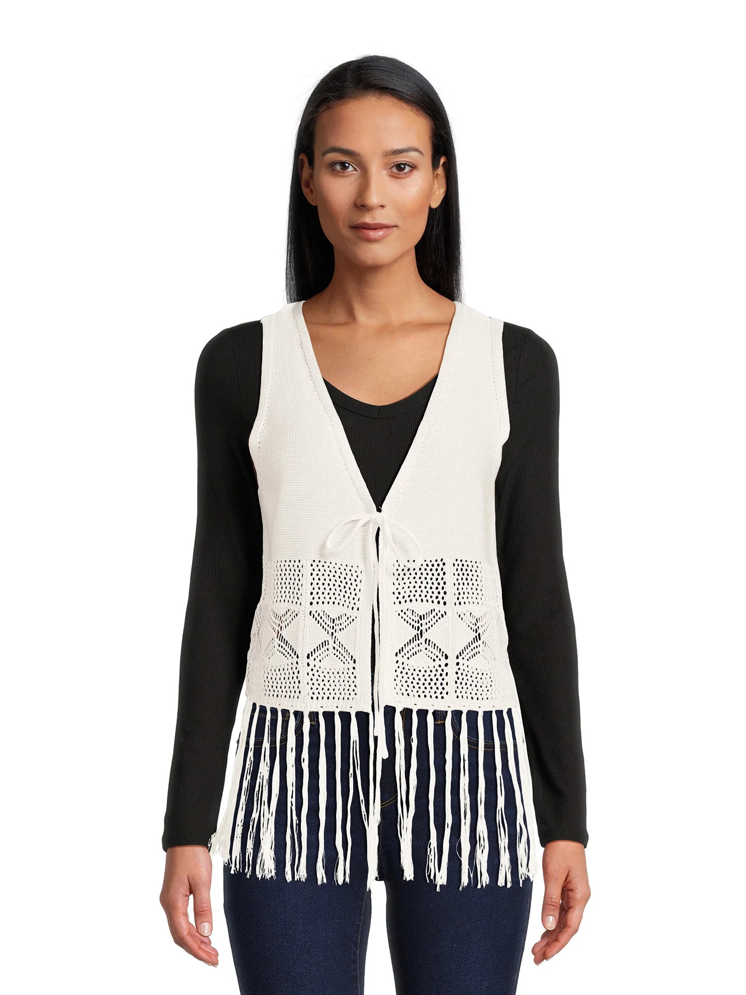 No Boundaries Juniors Fringe Vest, Sizes XS-3XL | Walmart (US)