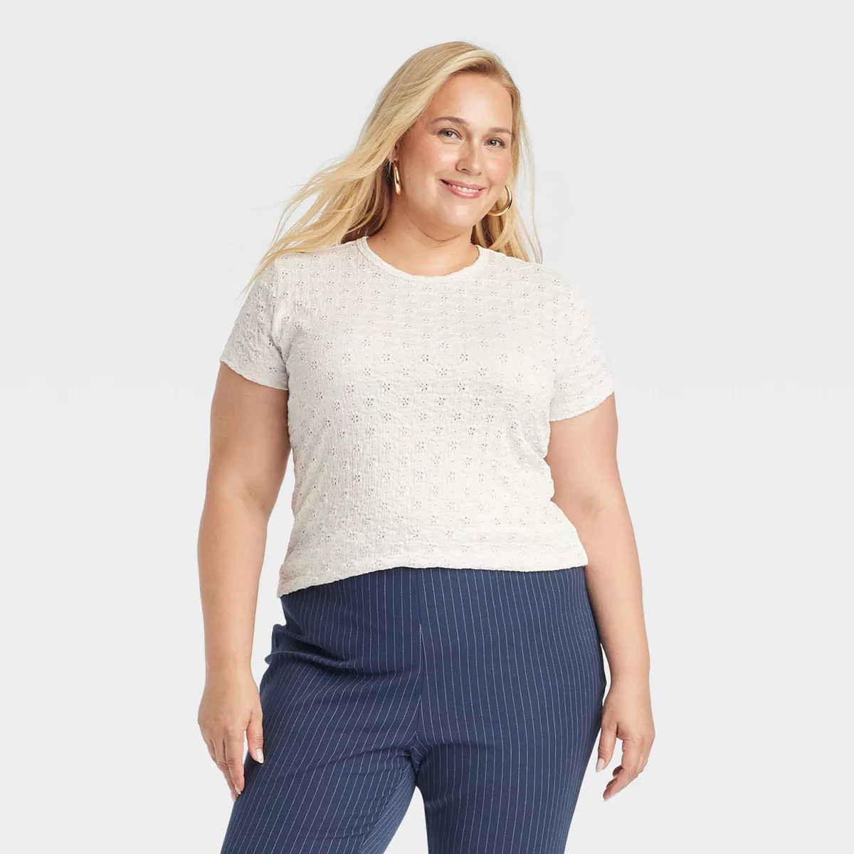 Women's Slim Fit Short Sleeve Lace T-Shirt - A New Day™ Cream 3X | Target