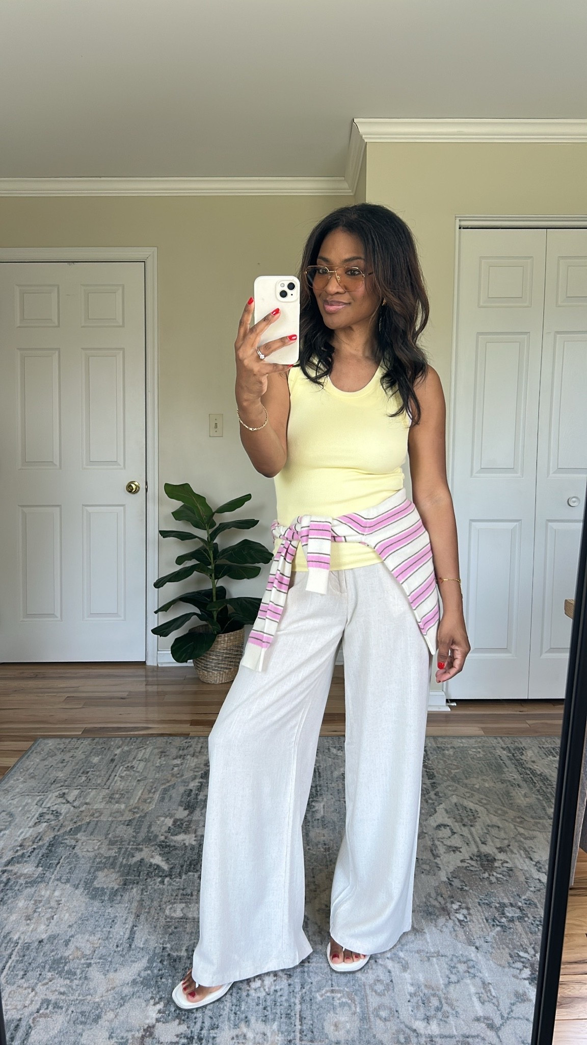 Aritzia finds! Wearing a small in the top, (the tank tops are see through so I had to double up and wear the white one underneath, just a heads up) small in cardigan
small in pants (from Amazon)

#LTKgrwm #LTKOver40 #LTKootd