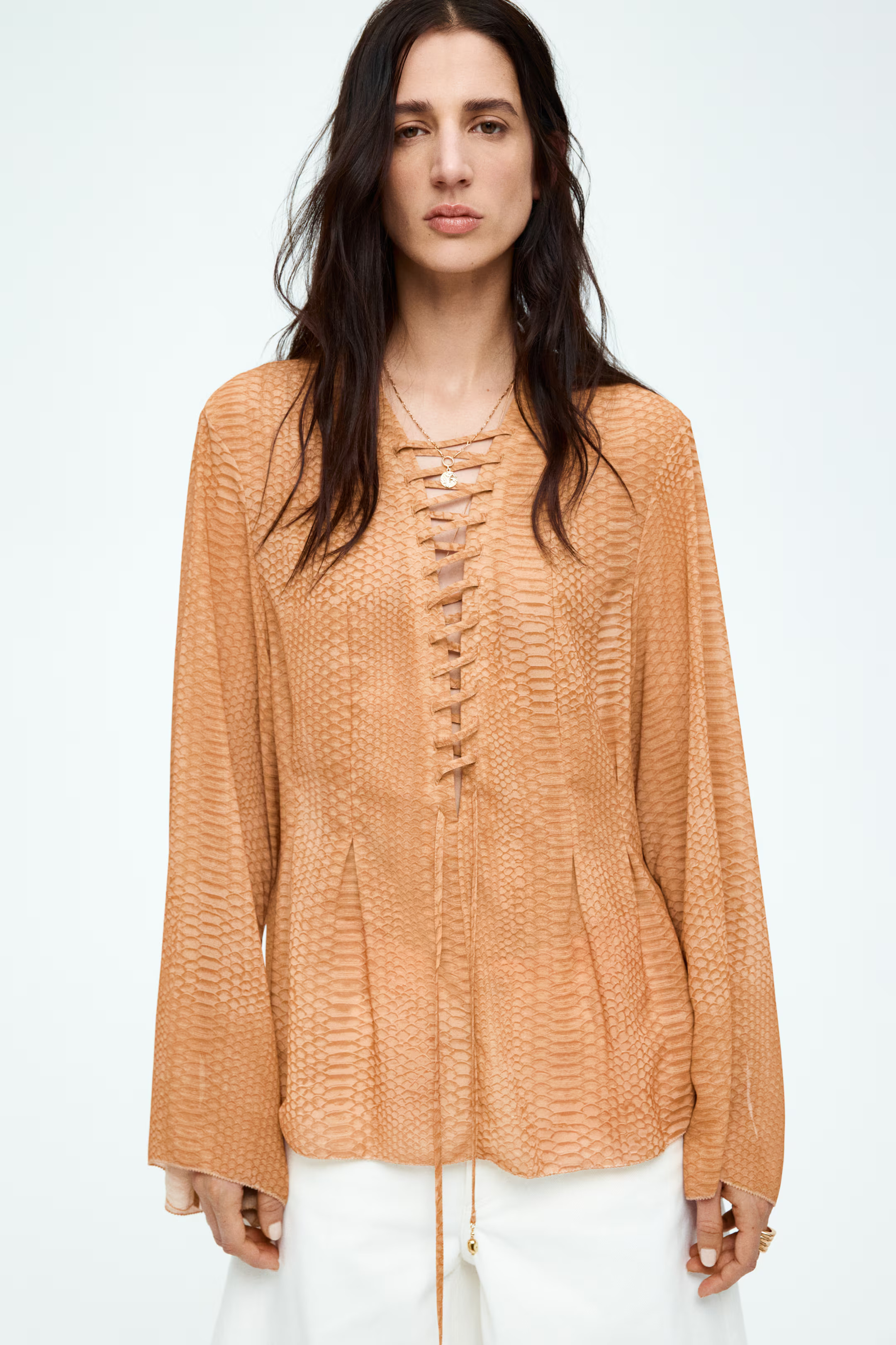 Lacing-Detail Chiffon Blouse | H&M (US + CA)