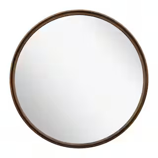 Medium Round Rustic Brown Contemporary Frame Mirror (26 in. H x 26 in. W) | The Home Depot