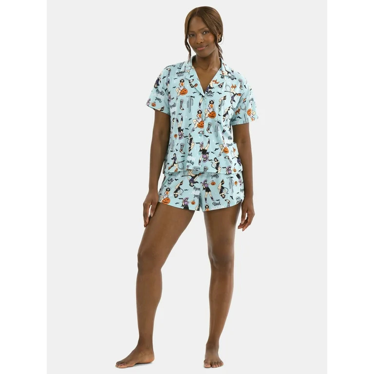 Halloween Women’s Printed Notched Top and Shorts Pajama Set from Way to Celebrate, 2-Piece, Siz... | Walmart (US)