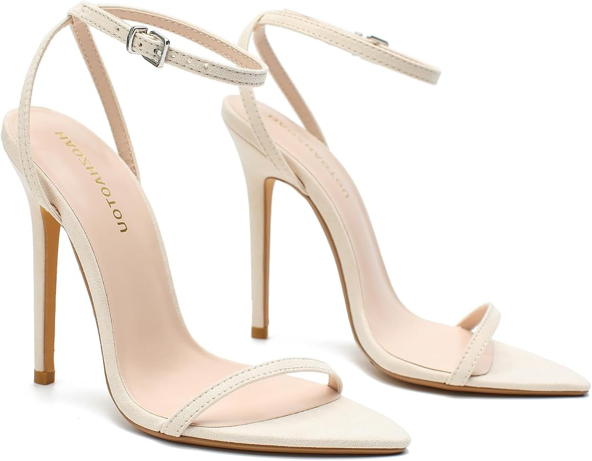 Womens Strappy Lace Up Heels Sexy Stiletto High Heeled Open Toe Strap Summer Dress Shoes | Amazon (US)