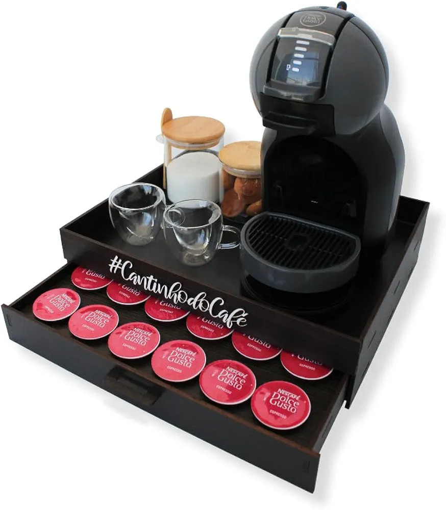 Bandeja cantinho do café grande com gaveta porta-cápsulas organizador apoio servir chá cafetei... | Amazon (BR)