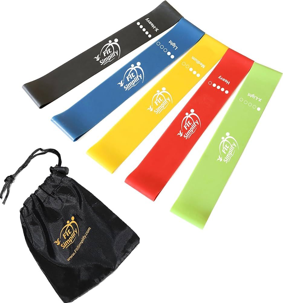 Fit Simplify Resistance Loop Exercise Bands with Instruction Guide and Carry Bag, Set of 5 | Amazon (US)