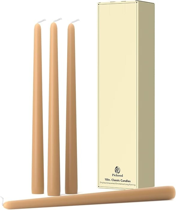 10-Inch Tall Dripless Taper Candles Set of 4 - Beige Tapered Candles, Perfect for Christmas - Smo... | Amazon (US)