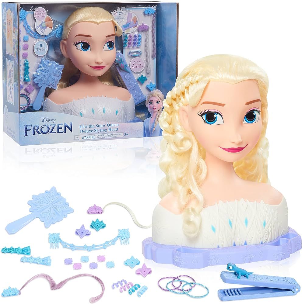 Disney Frozen Deluxe Elsa Styling Head, Blonde Hair, 18 Piece Pretend Play Set, Wear and Share Ac... | Amazon (US)